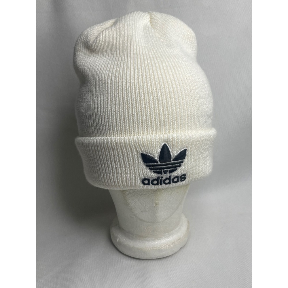 adidas Originals Trefoil Beanie White Black One Size Hat Unisex Stretch Cap